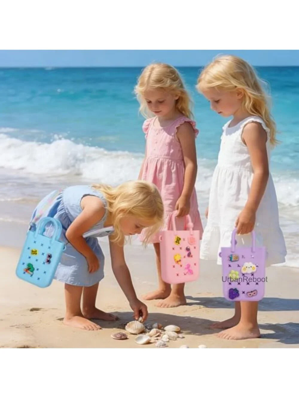 Mini Silicone Tote Bag with 20 Charms Adjustable Strap Beach Tote Girls